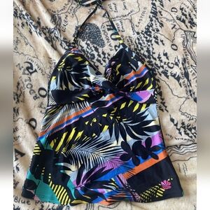 Hapari Size Large 12-14 Colorful Tankini Swim Top Floral Leaves